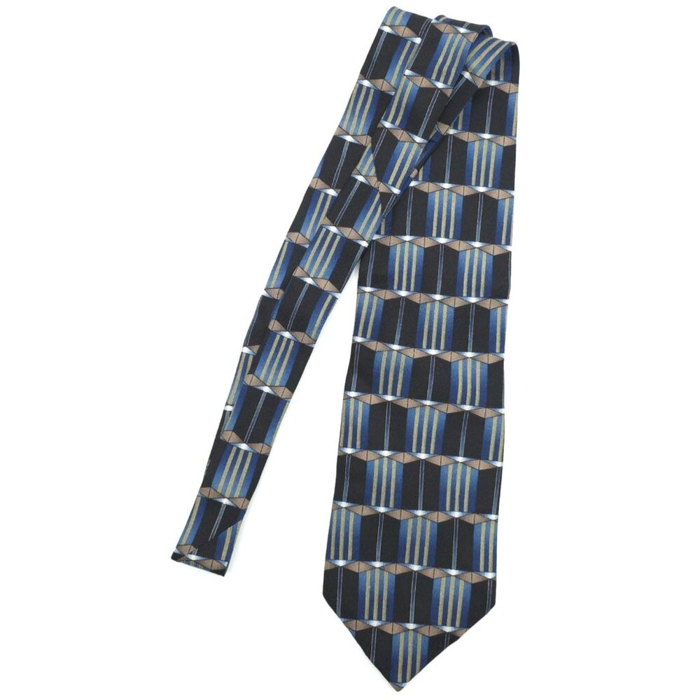 Chez Roffie New York Men's Silk Blue/Black Geometric Pattern Tie